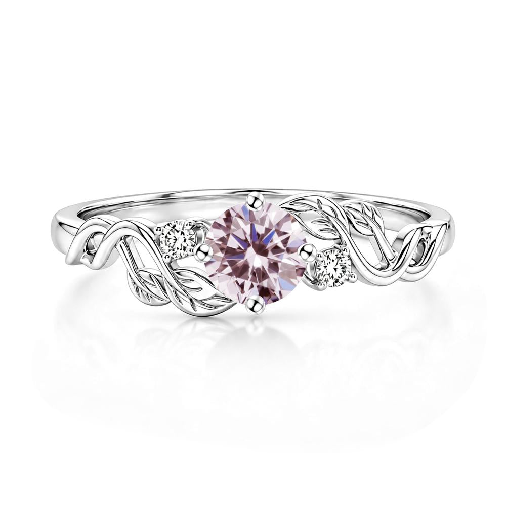 Round Shaped Alexandrite Twisted Leaf Ring - LUO Jewelry #gemstone_Pink Cubic Zirconia