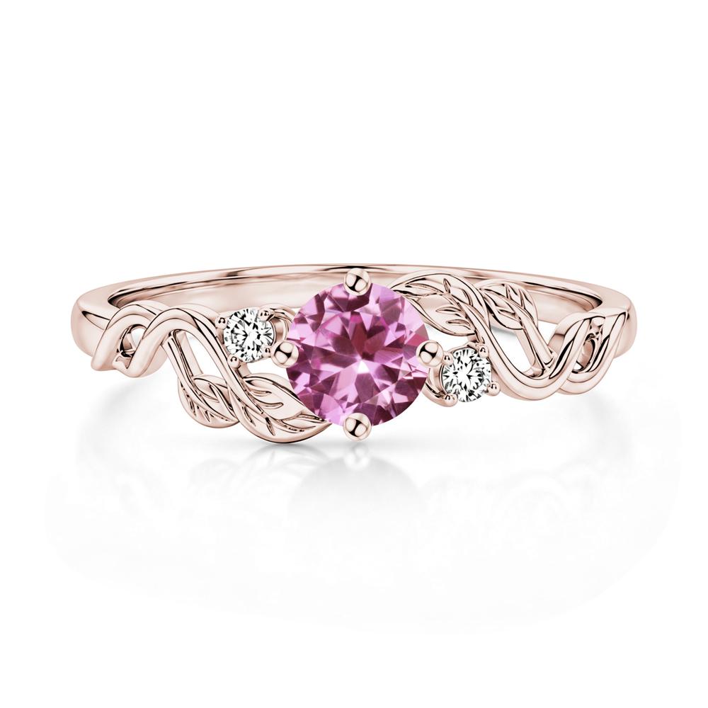 Round Shaped Alexandrite Twisted Leaf Ring - LUO Jewelry #gemstone_Pink Sapphire