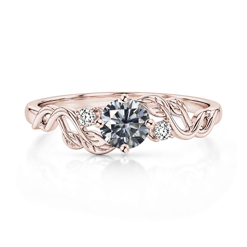 Round Shaped Alexandrite Twisted Leaf Ring - LUO Jewelry #gemstone_Grey Moissanite
