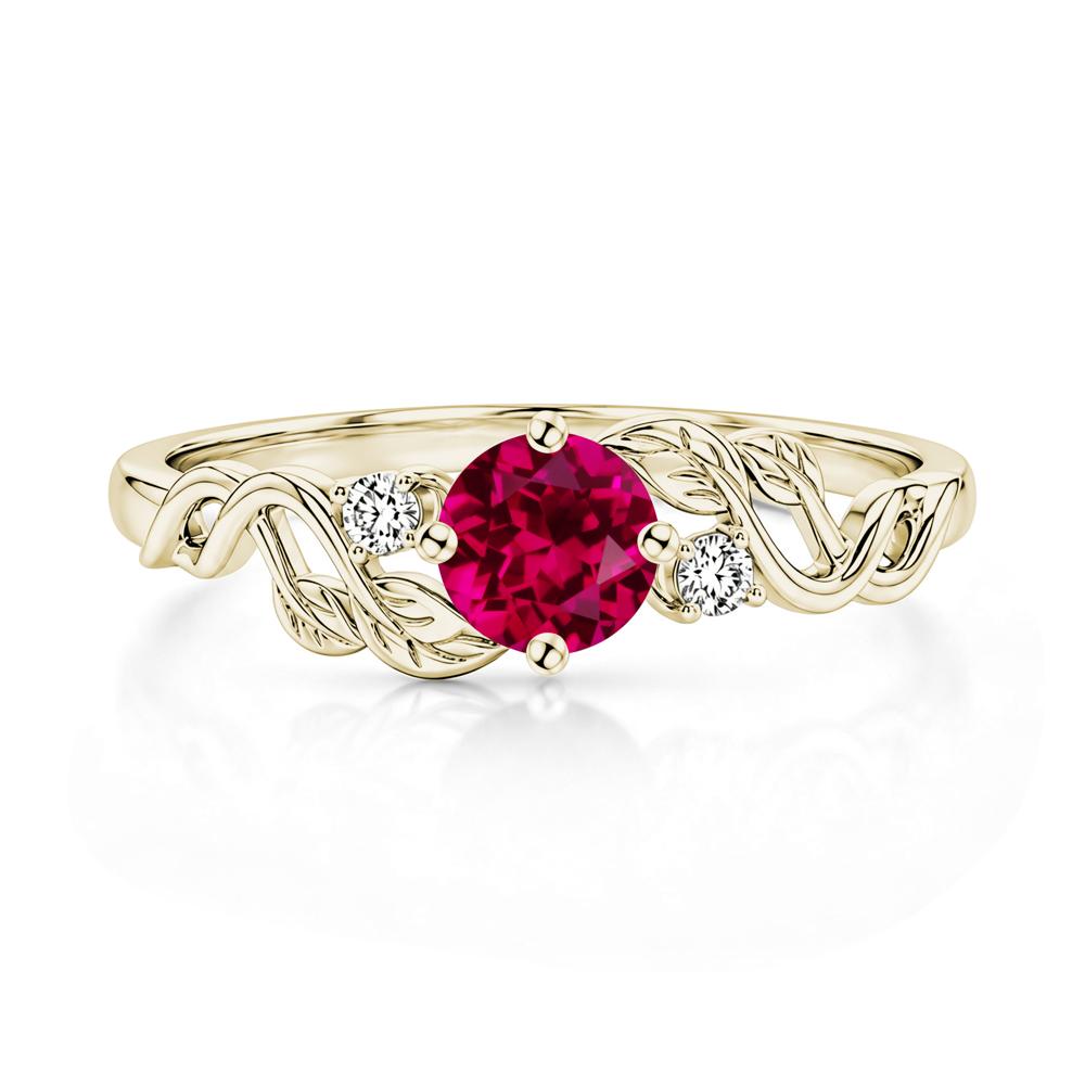 Round Shaped Alexandrite Twisted Leaf Ring - LUO Jewelry #gemstone_Ruby