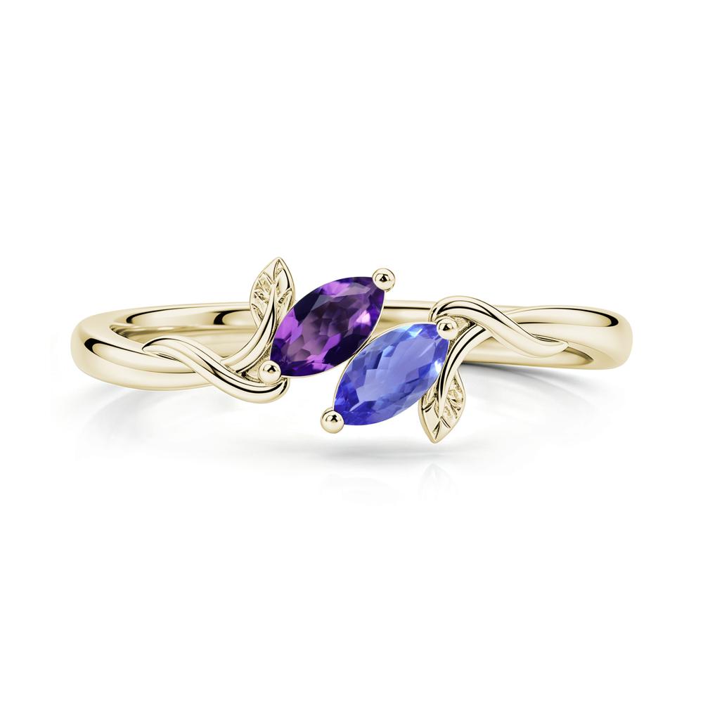 Bypass Leaf Toi Et Moi Rose Quartz and Ruby Ring - LUO Jewelry #gemstone_Amethyst and Tanzanite