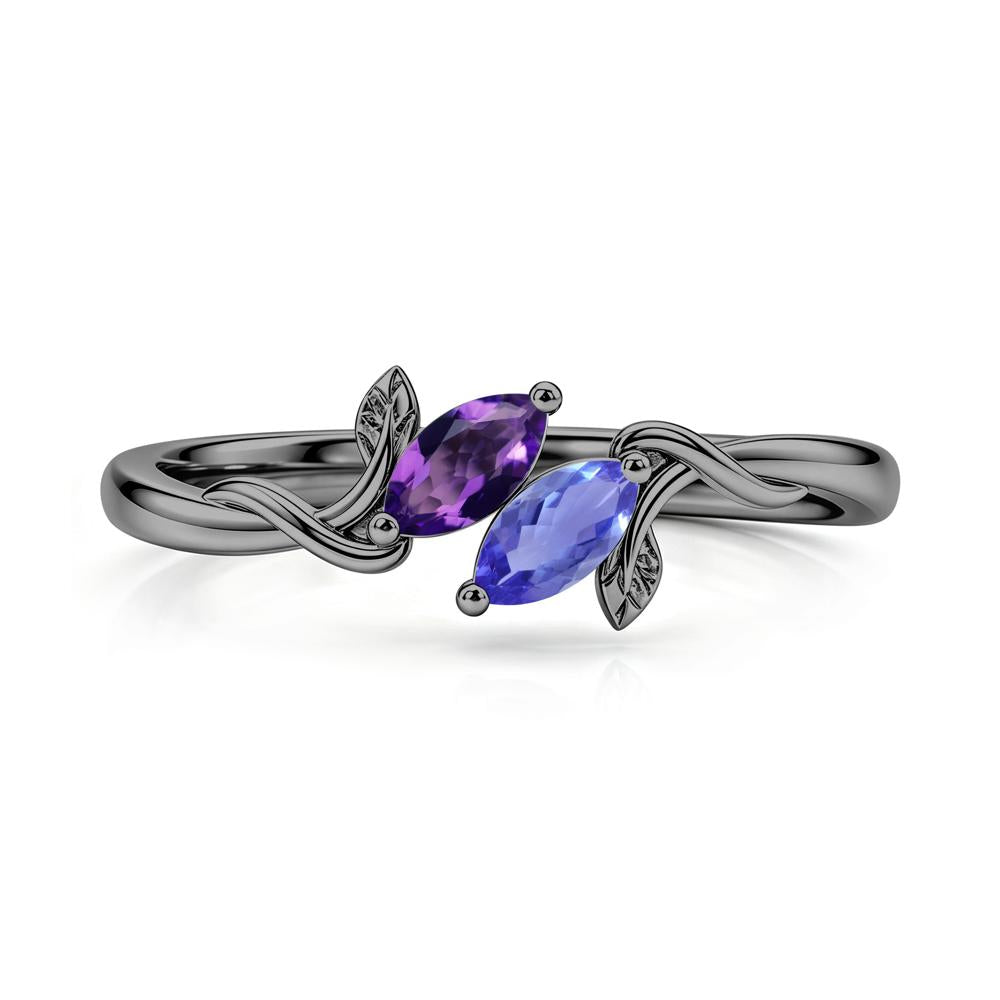 Bypass Leaf Toi Et Moi Rose Quartz and Ruby Ring - LUO Jewelry #gemstone_Amethyst and Tanzanite