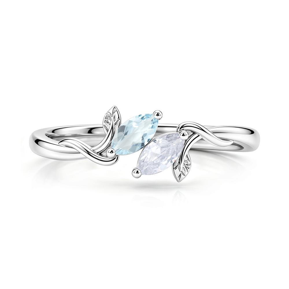 Bypass Leaf Toi Et Moi Rose Quartz and Ruby Ring - LUO Jewelry #gemstone_Aquamarine and Cubic Zirconia
