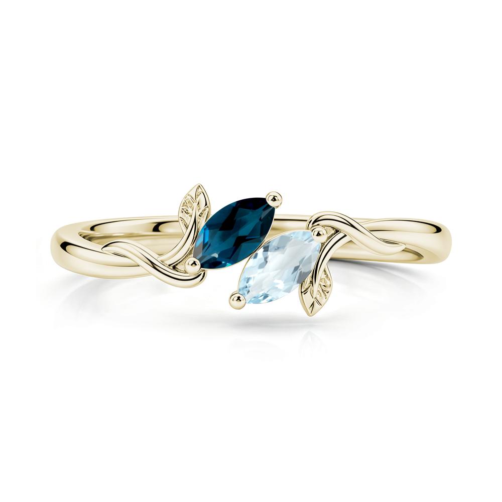 Bypass Leaf Toi Et Moi Rose Quartz and Ruby Ring - LUO Jewelry #gemstone_Aquamarine and London Blue Topaz