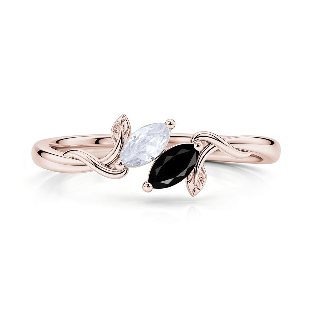 Bypass Leaf Toi Et Moi Rose Quartz and Ruby Ring - LUO Jewelry #gemstone_Black Spinel and Cubic Zirconia