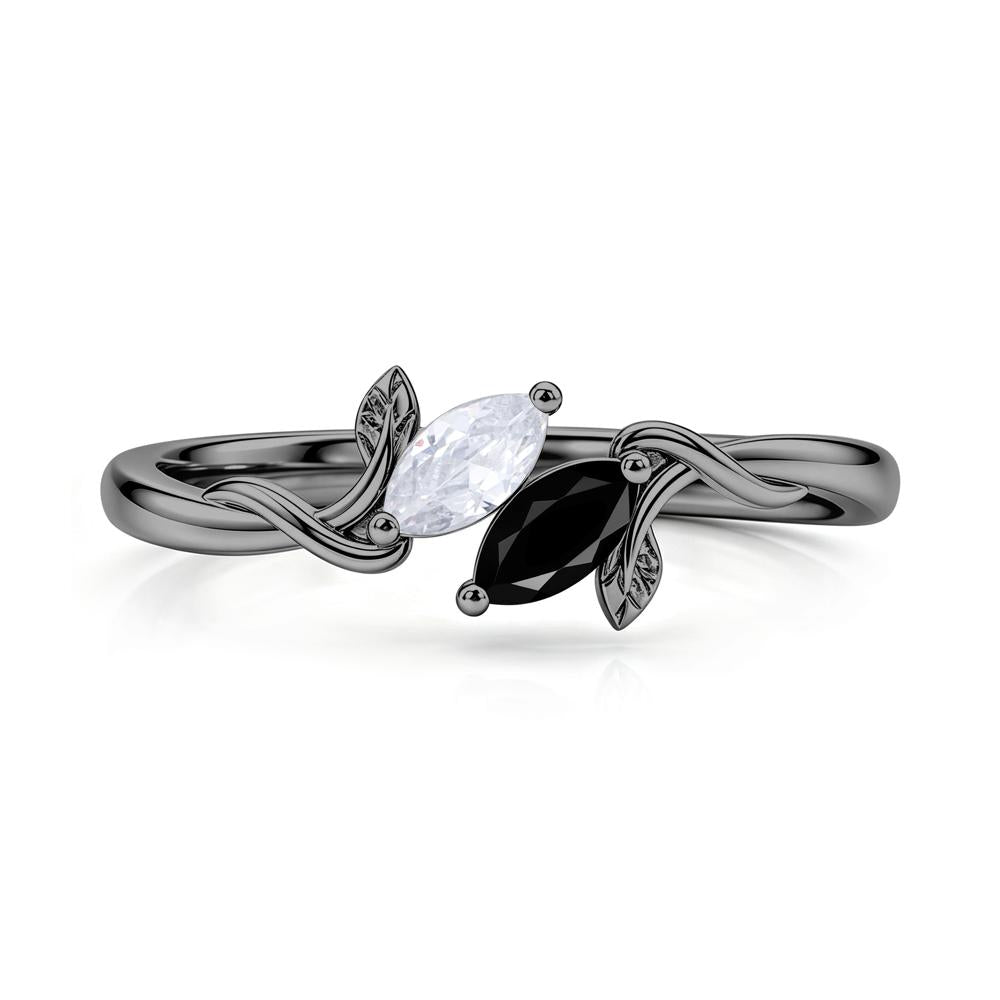 Bypass Leaf Toi Et Moi Rose Quartz and Ruby Ring - LUO Jewelry #gemstone_Black Spinel and Cubic Zirconia