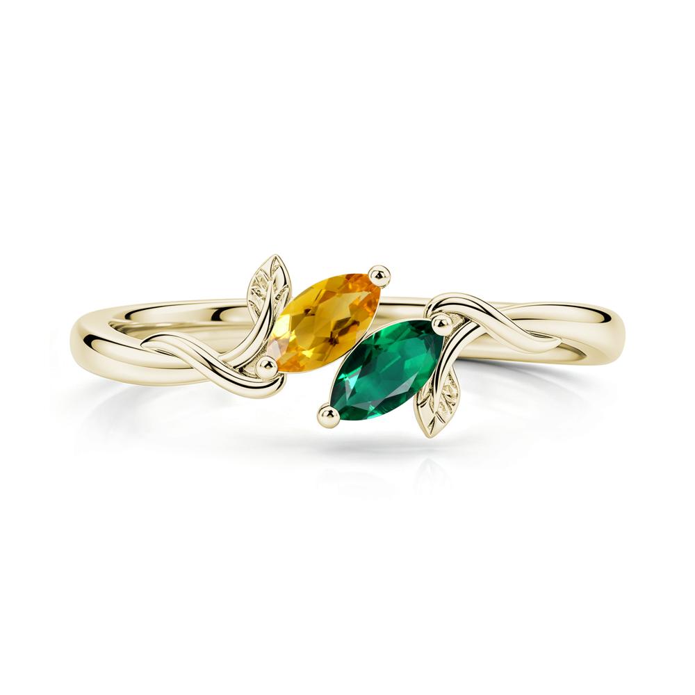 Bypass Leaf Toi Et Moi Rose Quartz and Ruby Ring - LUO Jewelry #gemstone_Citrine and Emerald