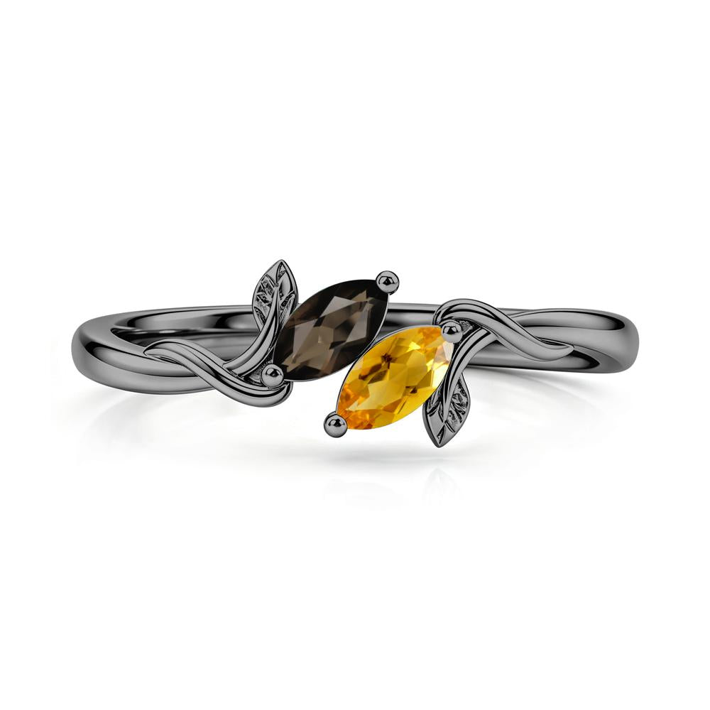 Bypass Leaf Toi Et Moi Rose Quartz and Ruby Ring - LUO Jewelry #gemstone_Citrine and Smoky Quartz