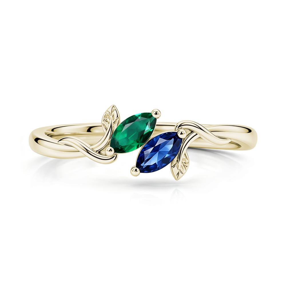 Bypass Leaf Toi Et Moi Rose Quartz and Ruby Ring - LUO Jewelry #gemstone_Emerald and Cubic Zirconia