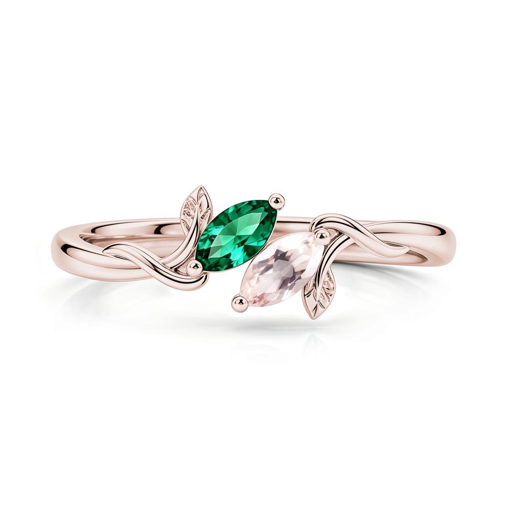 Bypass Leaf Toi Et Moi Rose Quartz and Ruby Ring - LUO Jewelry #gemstone_Emerald and Morganite