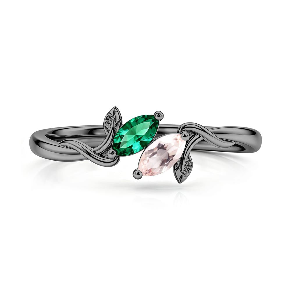 Bypass Leaf Toi Et Moi Rose Quartz and Ruby Ring - LUO Jewelry #gemstone_Emerald and Morganite