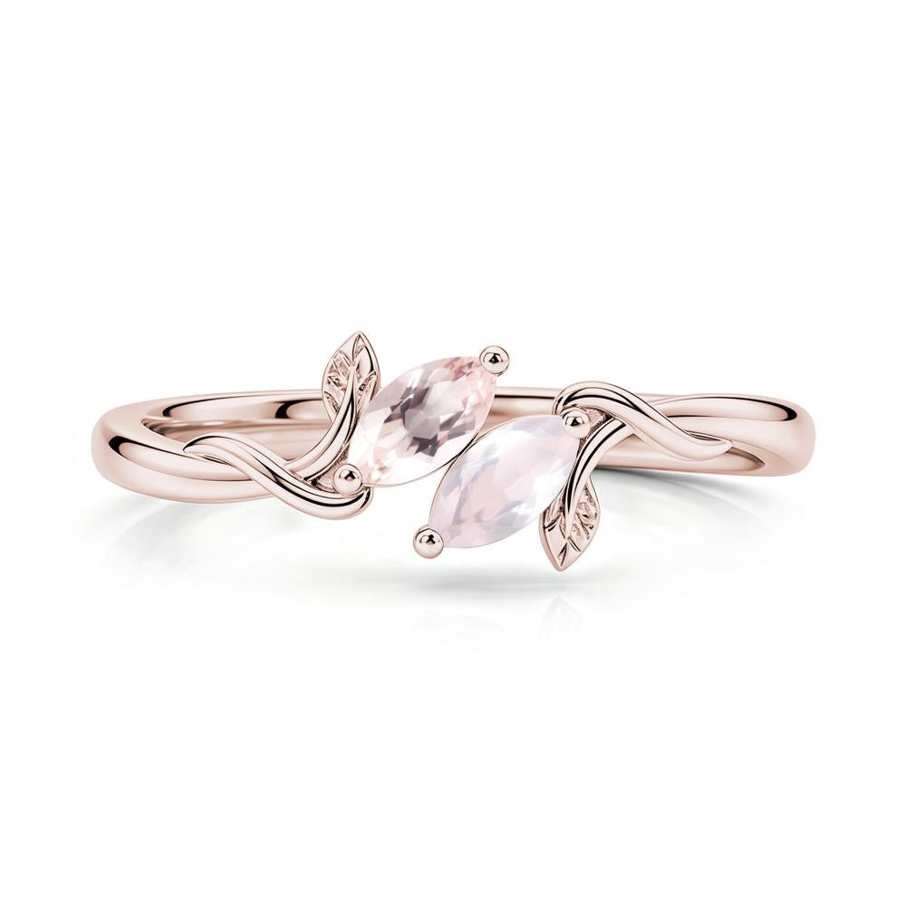 Bypass Leaf Toi Et Moi Rose Quartz and Ruby Ring - LUO Jewelry #gemstone_Morganite and Rose Quartz