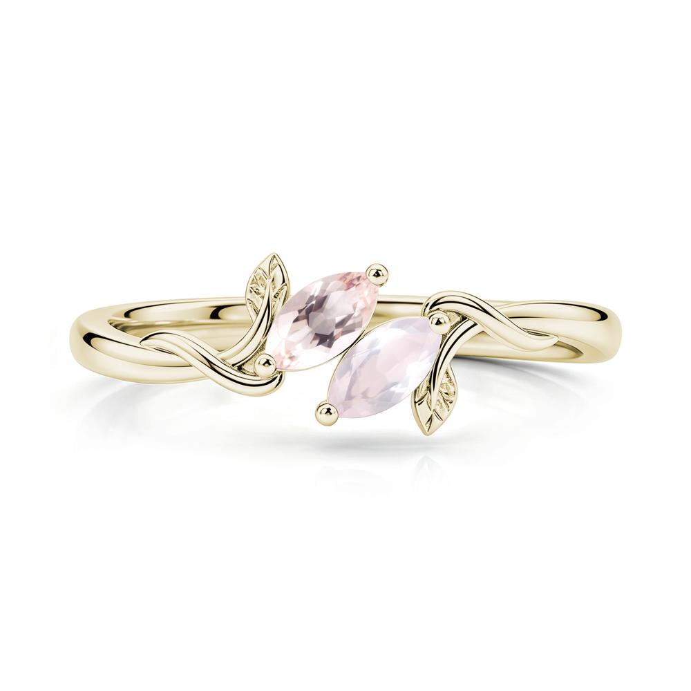 Bypass Leaf Toi Et Moi Rose Quartz and Ruby Ring - LUO Jewelry #gemstone_Morganite and Rose Quartz