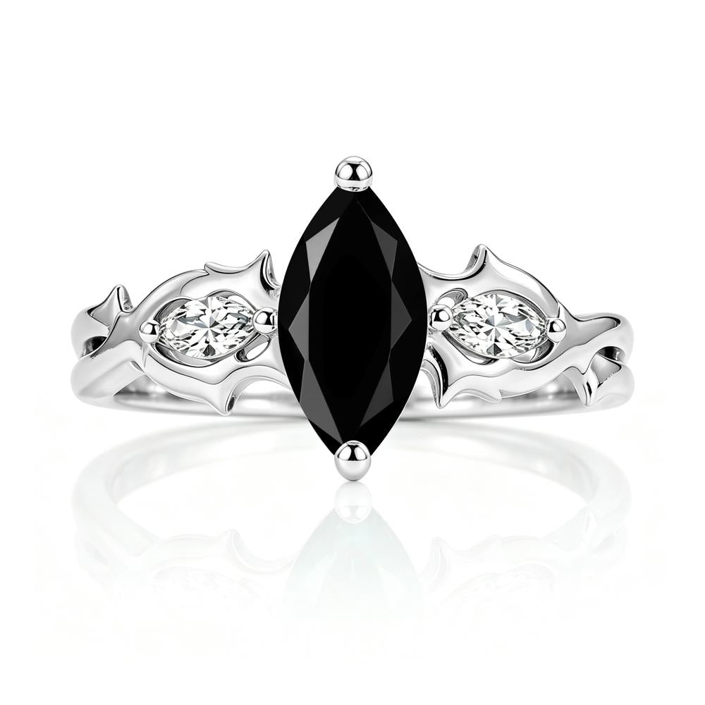 Marquise Cut Emerald Thorn Gothic Ring - LUO Jewelry #gemstone_Black Spinel