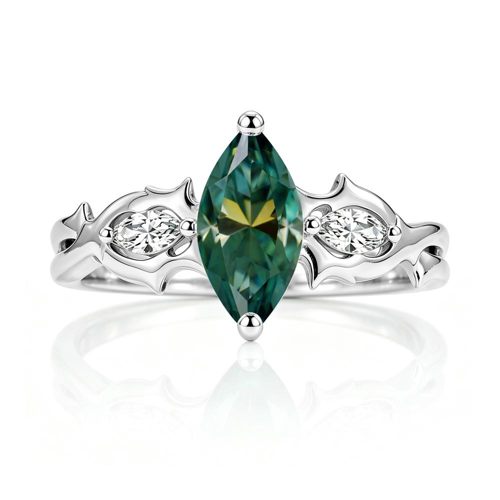 Marquise Cut Emerald Thorn Gothic Ring - LUO Jewelry #gemstone_Green Moissanite