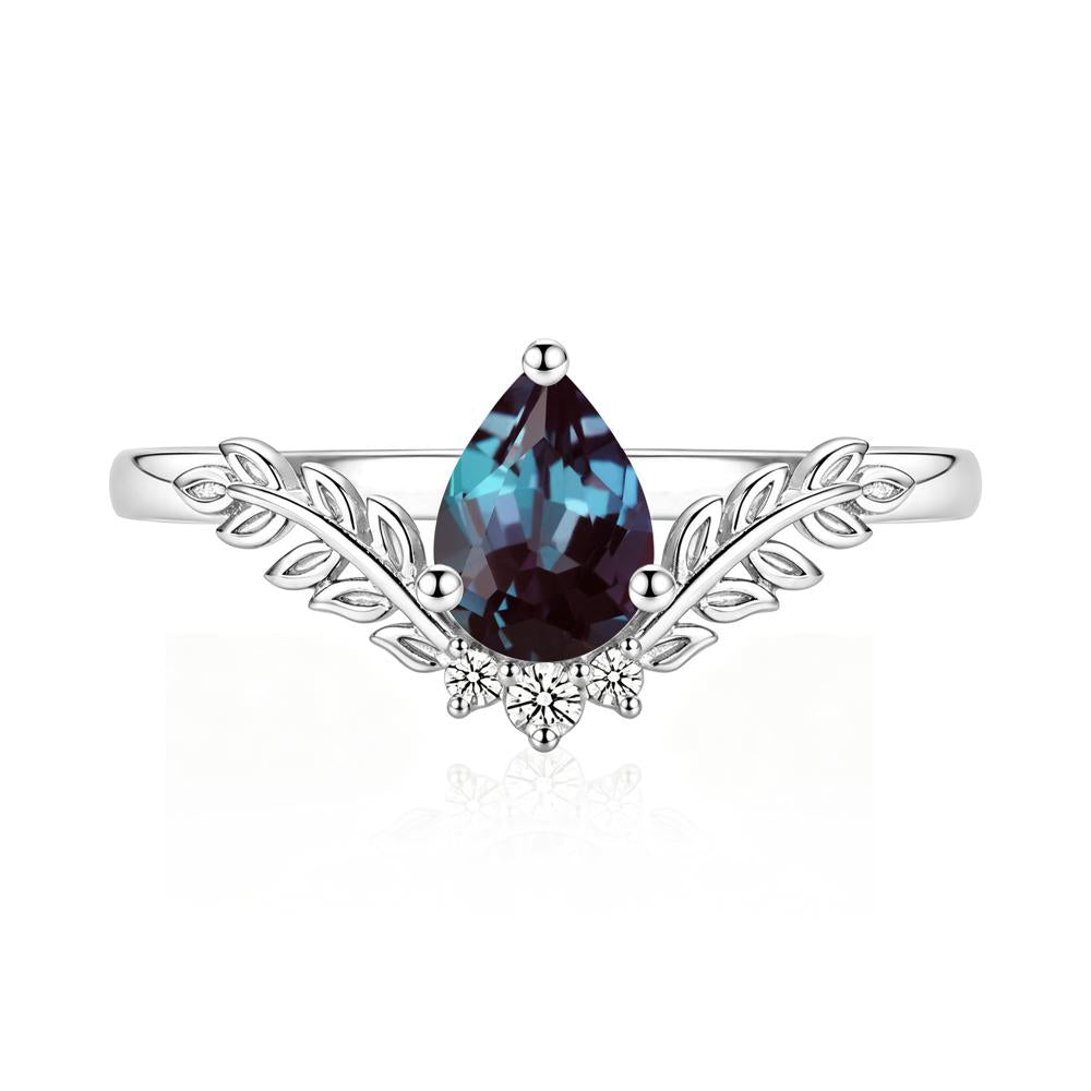 Pear Shaped Alexandrite Leaf Curved Ring - LUO Jewelry #gemstone_Alexandrite