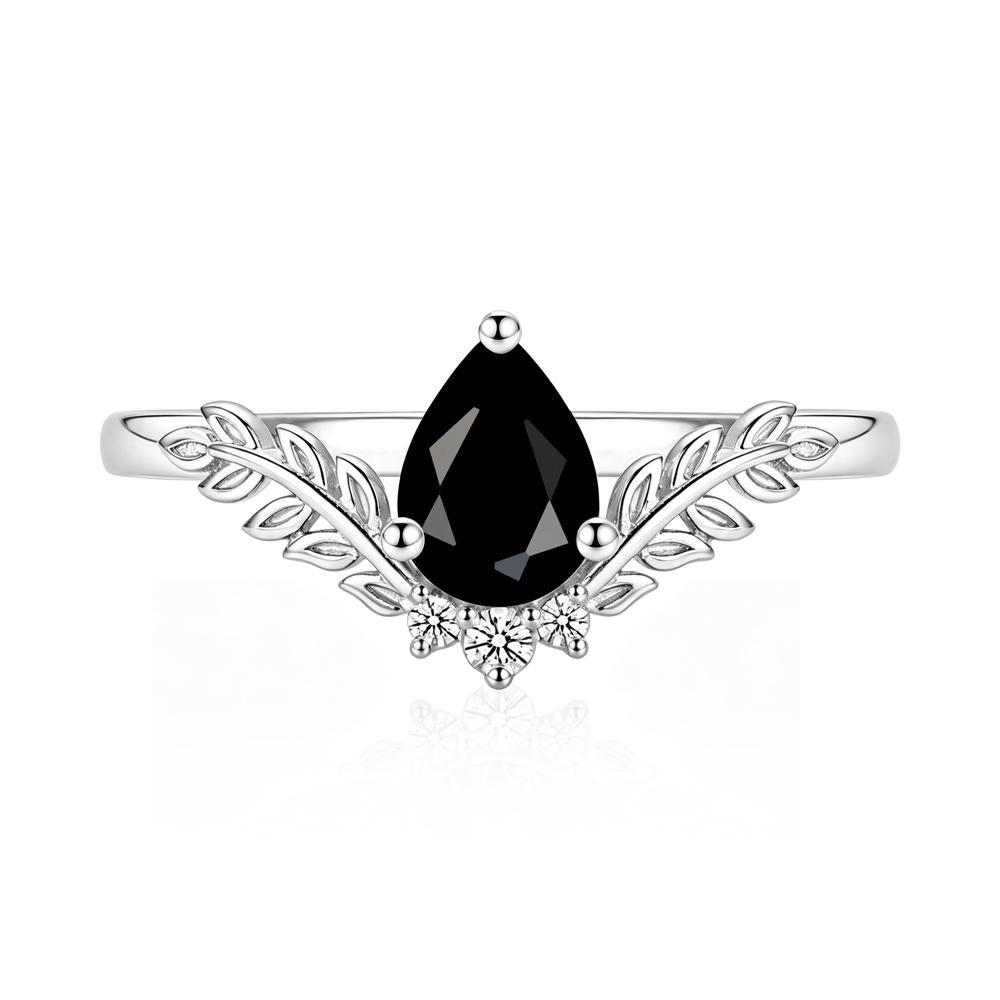 Pear Shaped Alexandrite Leaf Curved Ring - LUO Jewelry #gemstone_Black Spinel