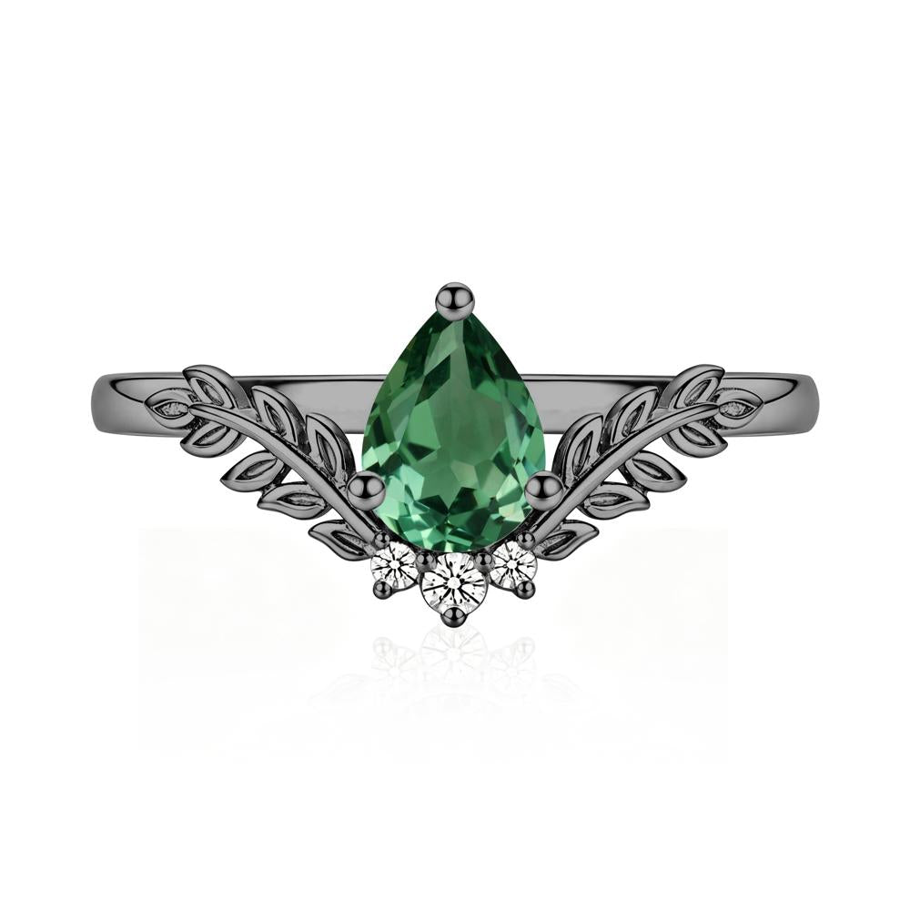 Pear Shaped Alexandrite Leaf Curved Ring - LUO Jewelry #gemstone_Green Sapphire