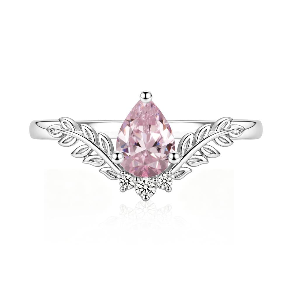 Pear Shaped Alexandrite Leaf Curved Ring - LUO Jewelry #gemstone_Pink Cubic Zirconia