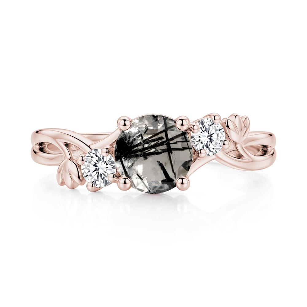 Floral Round Shaped Sapphire Twist Bypass Ring - LUO Jewelry #gemstone_Black Rutilated Quartz