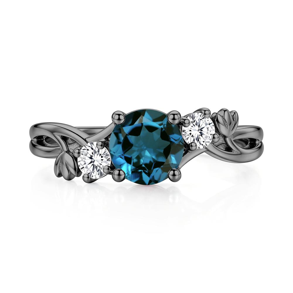 Floral Round Shaped Sapphire Twist Bypass Ring - LUO Jewelry #gemstone_London Blue Topaz