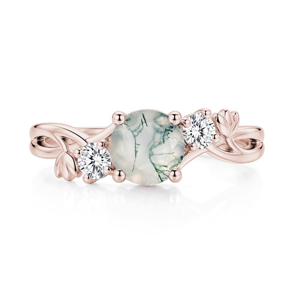 Floral Round Shaped Sapphire Twist Bypass Ring - LUO Jewelry #gemstone_Moss Agate