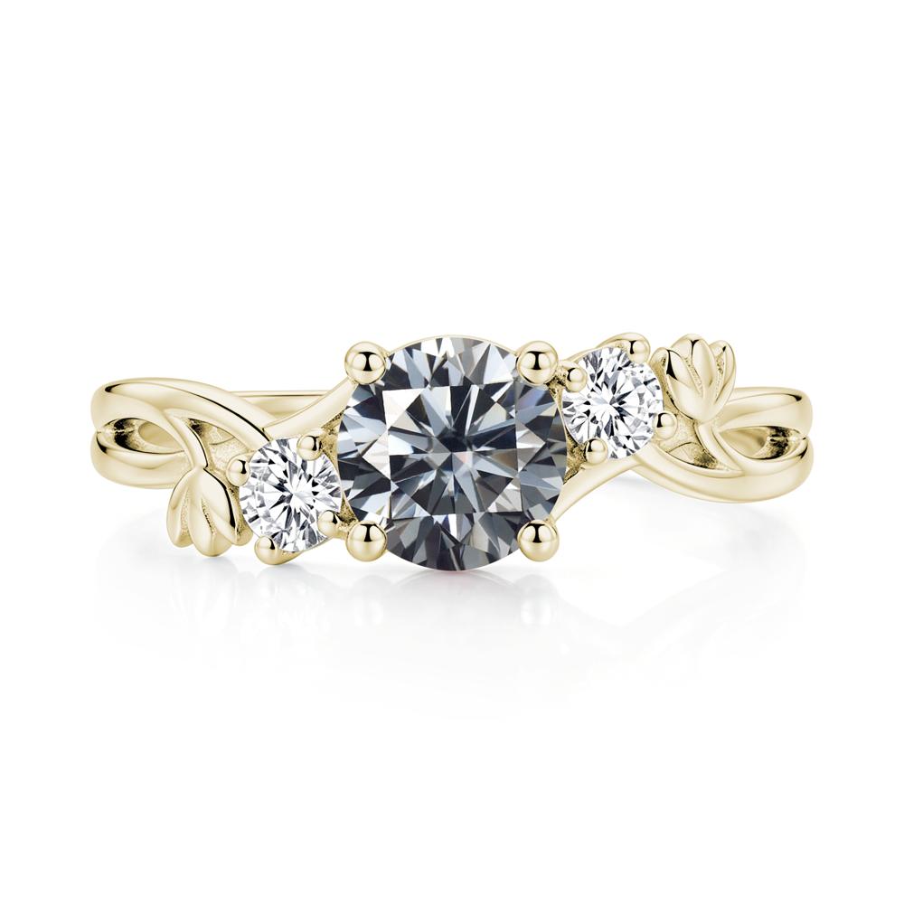 Floral Round Shaped Sapphire Twist Bypass Ring - LUO Jewelry #gemstone_Grey Moissanite