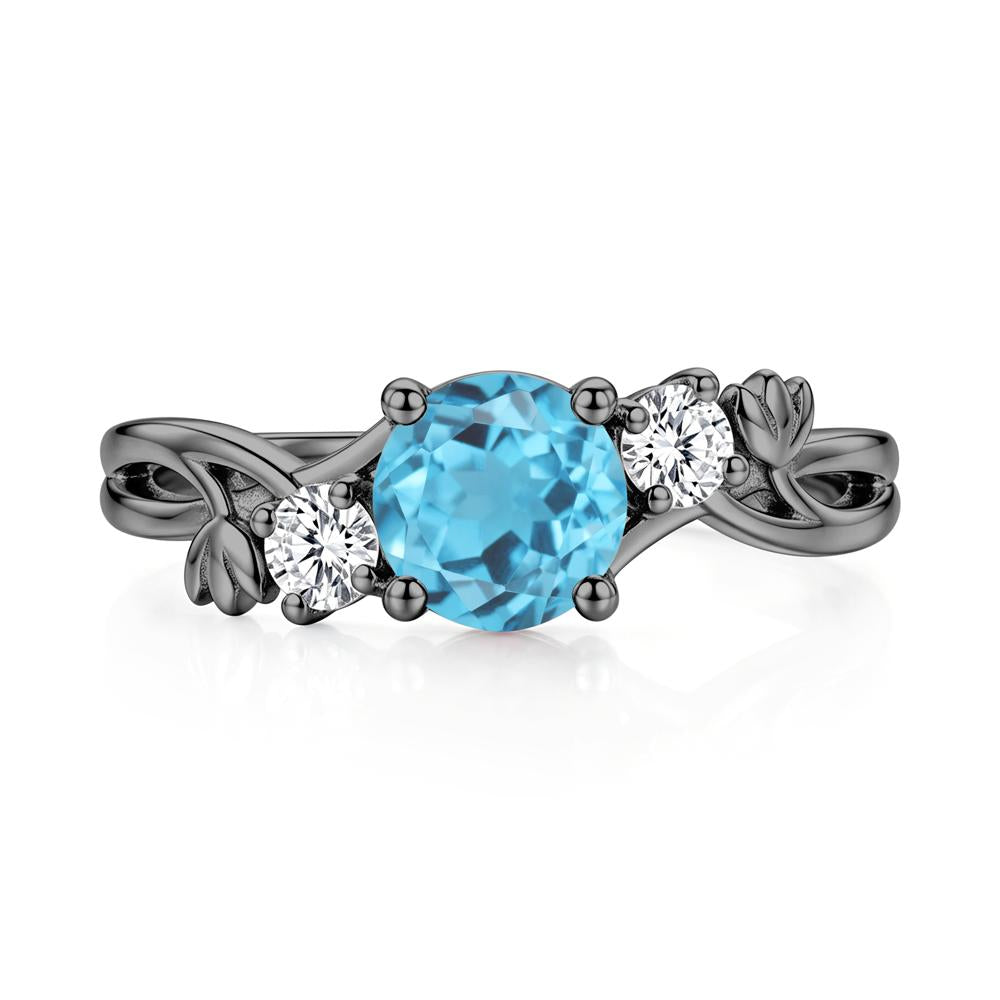 Floral Round Shaped Sapphire Twist Bypass Ring - LUO Jewelry #gemstone_Swiss Blue Topaz
