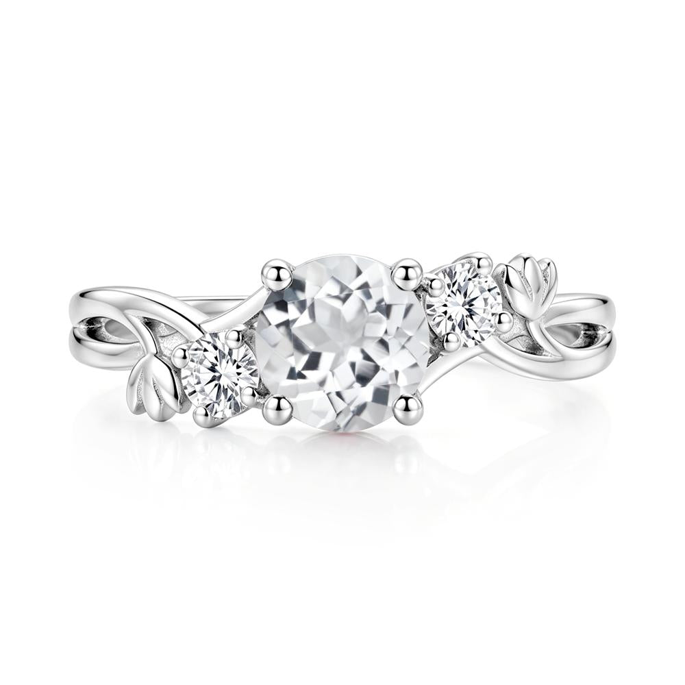Floral Round Shaped Sapphire Twist Bypass Ring - LUO Jewelry #gemstone_White Topaz