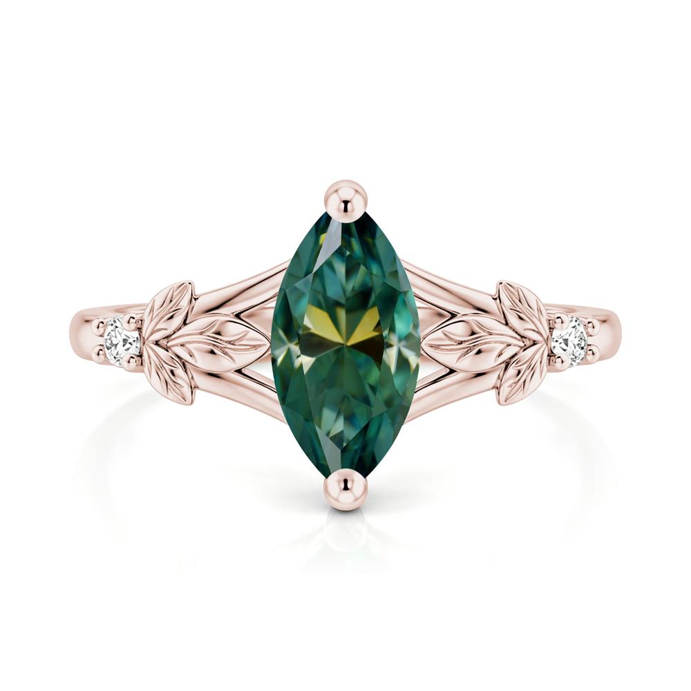 Leaf Inspired Marquise Cut London Blue Topaz Split Ring - LUO Jewelry #gemstone_Green Moissanite