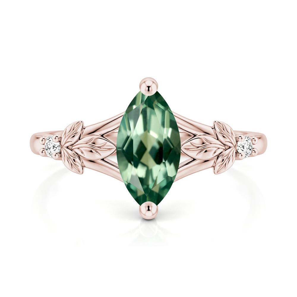 Leaf Inspired Marquise Cut London Blue Topaz Split Ring - LUO Jewelry #gemstone_Green Sapphire