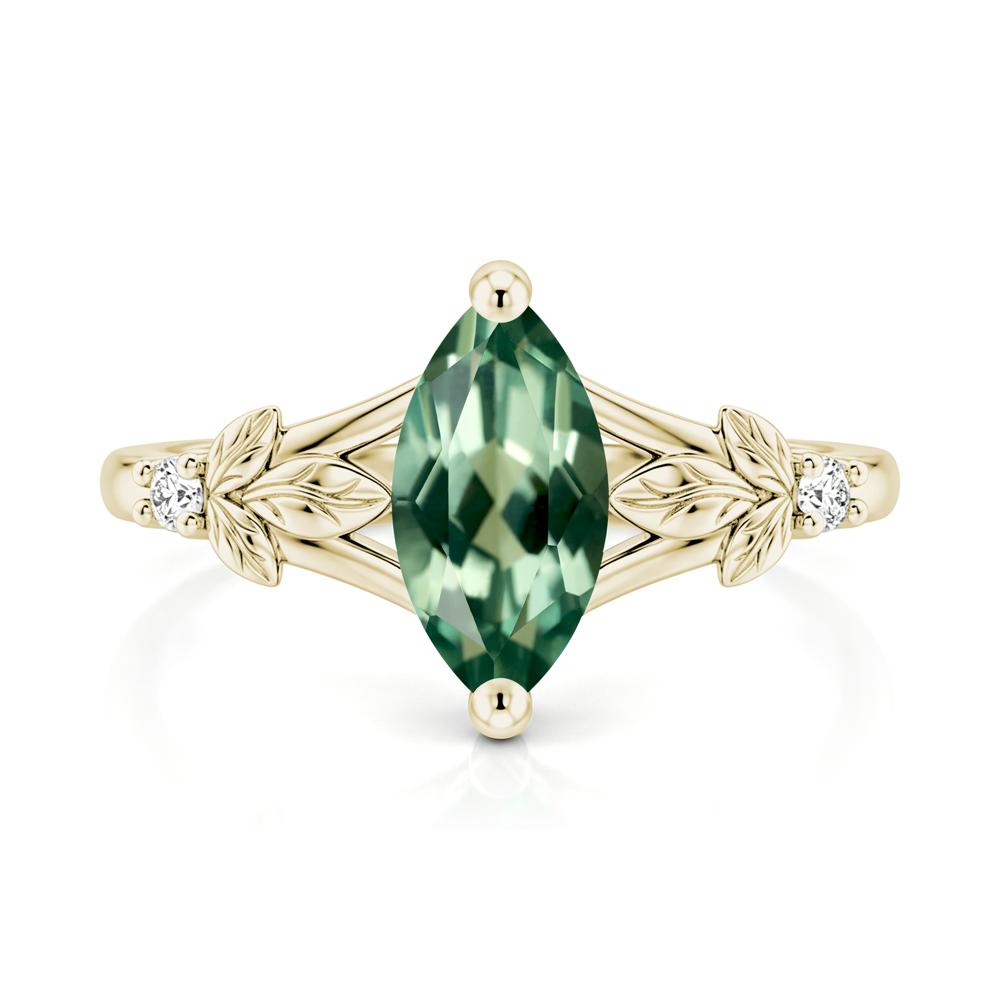 Leaf Inspired Marquise Cut London Blue Topaz Split Ring - LUO Jewelry #gemstone_Green Sapphire