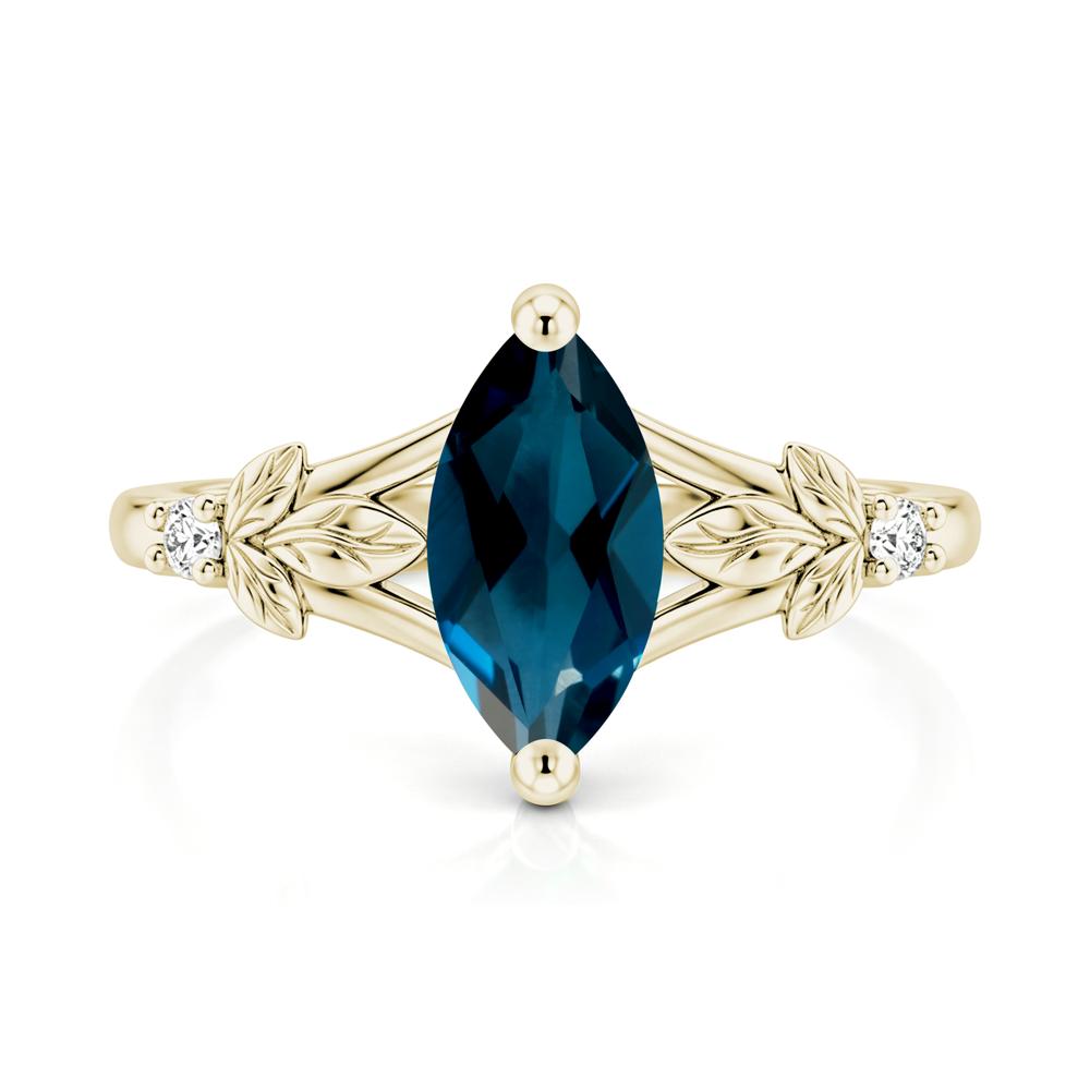 Leaf Inspired Marquise Cut London Blue Topaz Split Ring - LUO Jewelry #gemstone_London Blue Topaz