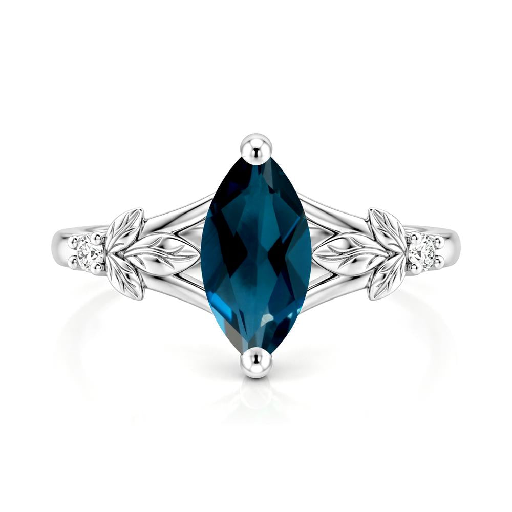 Leaf Inspired Marquise Cut London Blue Topaz Split Ring - LUO Jewelry #gemstone_London Blue Topaz