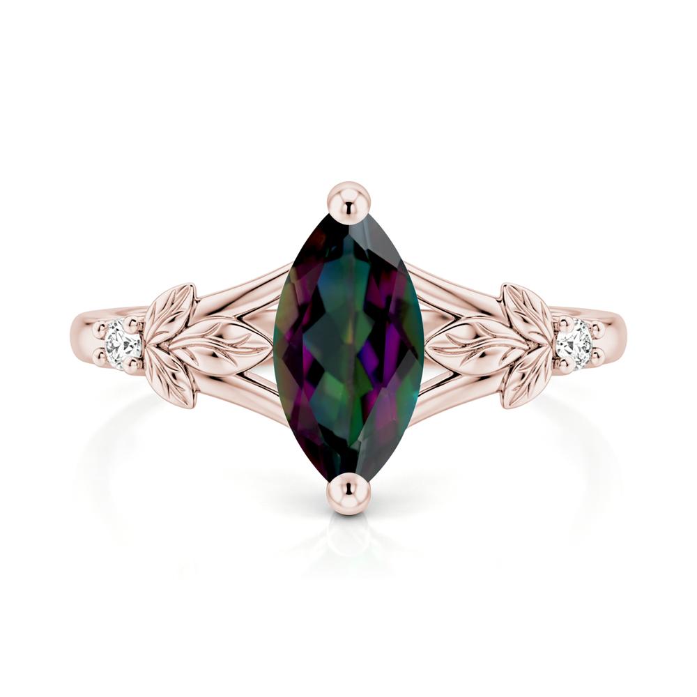 Leaf Inspired Marquise Cut London Blue Topaz Split Ring - LUO Jewelry #gemstone_Mystic Topaz