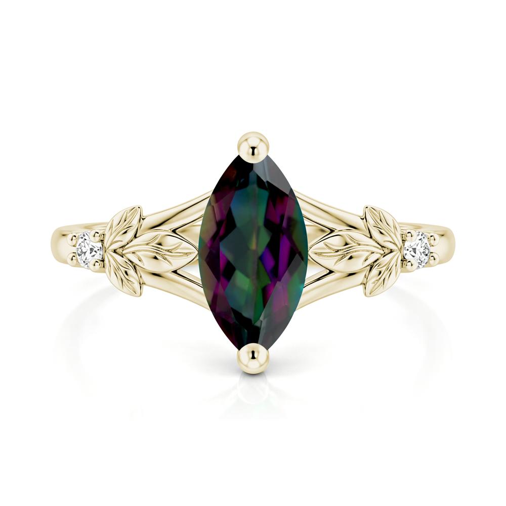 Leaf Inspired Marquise Cut London Blue Topaz Split Ring - LUO Jewelry #gemstone_Mystic Topaz