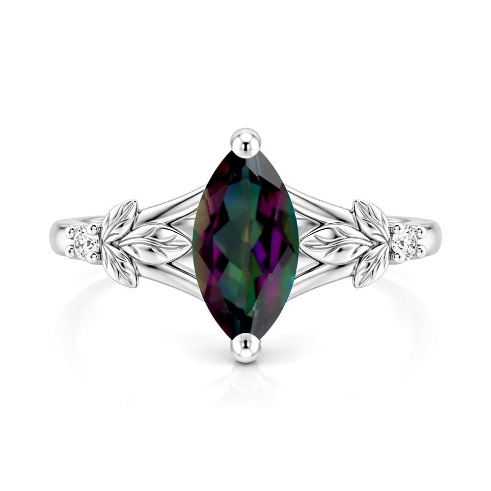 Leaf Inspired Marquise Cut London Blue Topaz Split Ring - LUO Jewelry #gemstone_Mystic Topaz