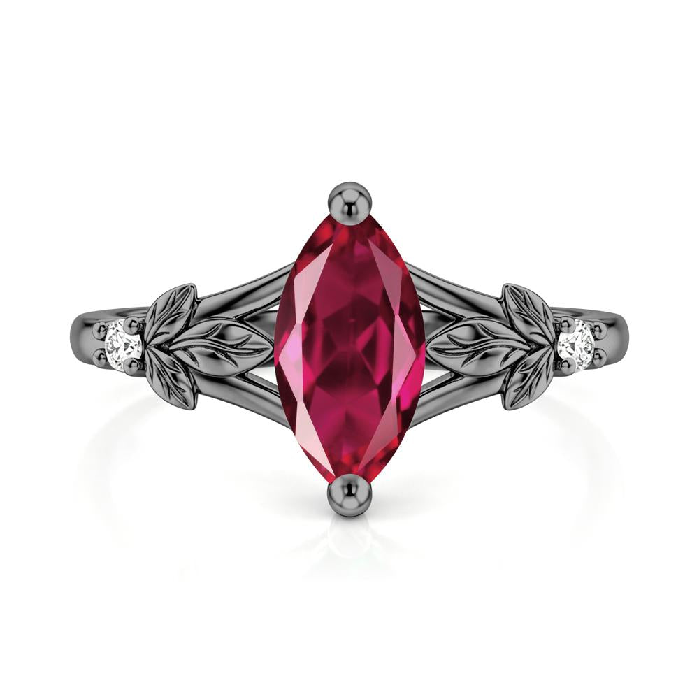 Leaf Inspired Marquise Cut London Blue Topaz Split Ring - LUO Jewelry #gemstone_Ruby