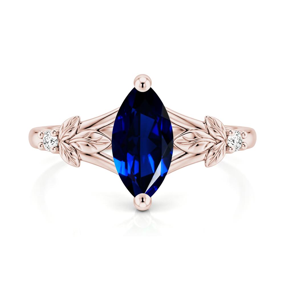 Leaf Inspired Marquise Cut London Blue Topaz Split Ring - LUO Jewelry #gemstone_Sapphire