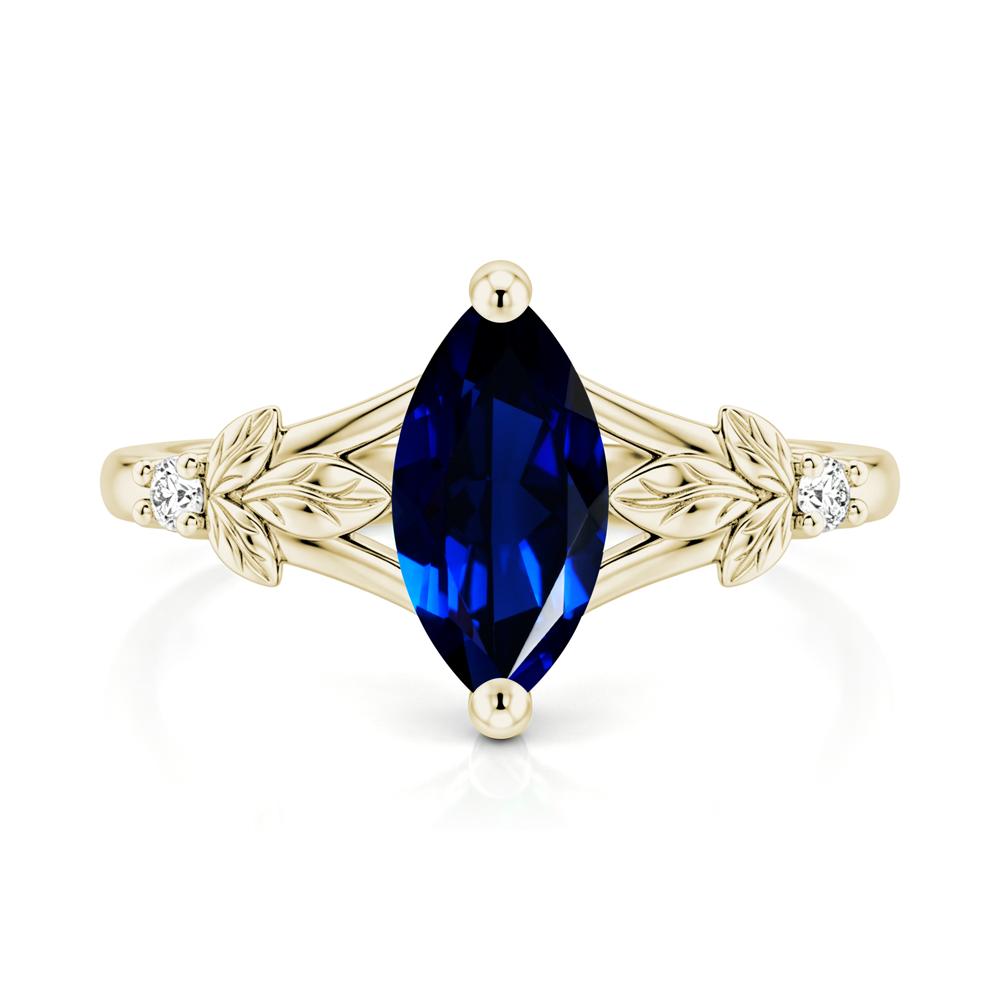 Leaf Inspired Marquise Cut London Blue Topaz Split Ring - LUO Jewelry #gemstone_Sapphire