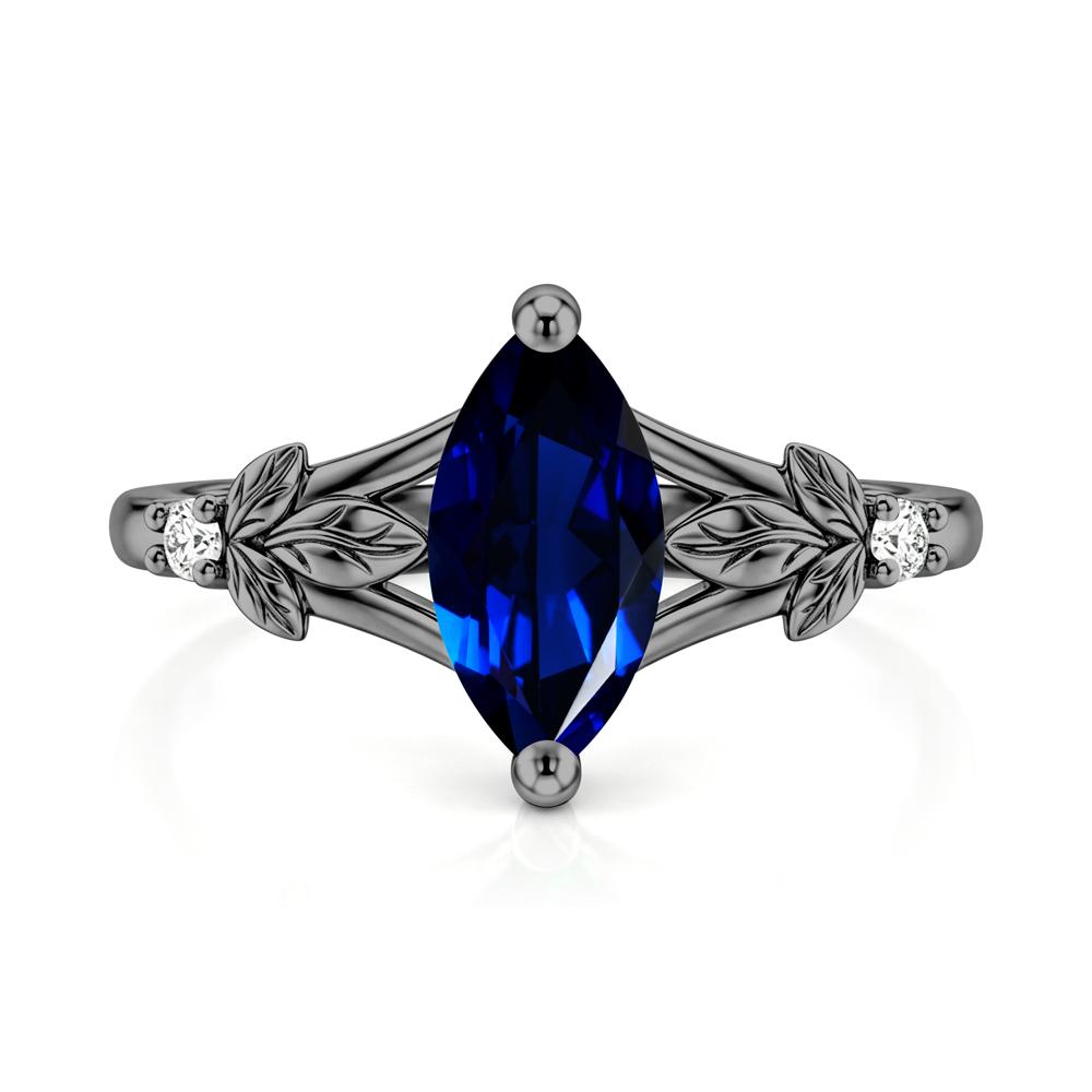 Leaf Inspired Marquise Cut London Blue Topaz Split Ring - LUO Jewelry #gemstone_Sapphire