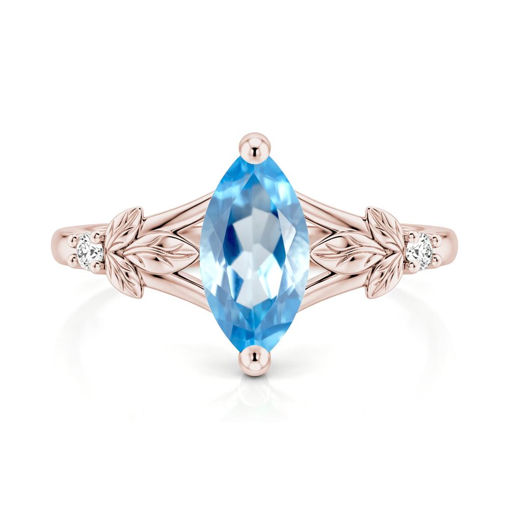 Leaf Inspired Marquise Cut London Blue Topaz Split Ring - LUO Jewelry #gemstone_Swiss Blue Topaz