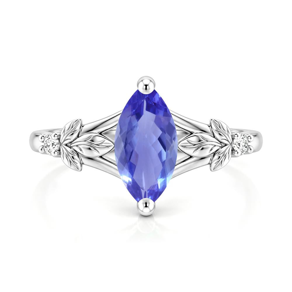 Leaf Inspired Marquise Cut London Blue Topaz Split Ring - LUO Jewelry #gemstone_Tanzanite