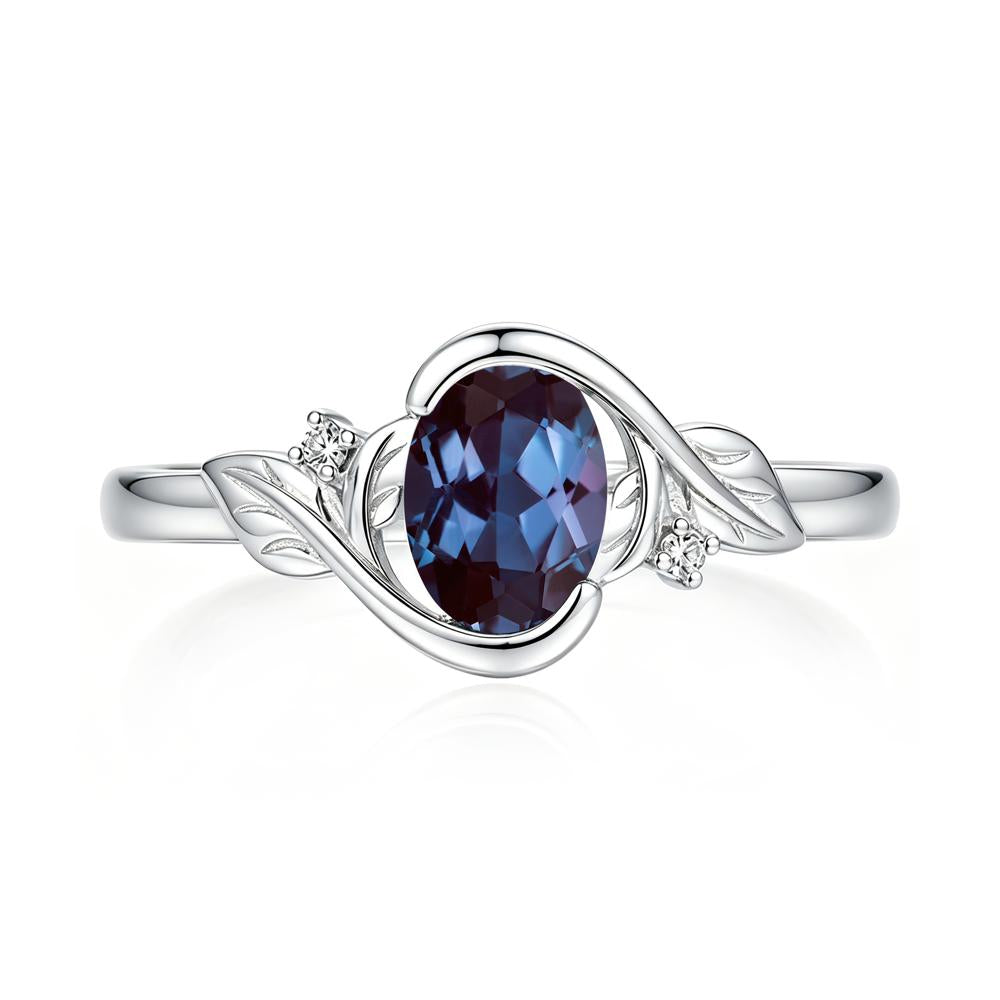 Leaf Inspired Oval Shaped Emerald Tension Ring - LUO Jewelry #gemstone_Alexandrite