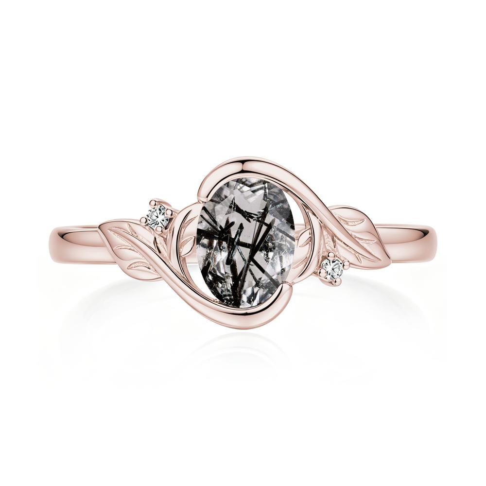 Leaf Inspired Oval Shaped Emerald Tension Ring - LUO Jewelry #gemstone_Black Rutilated Quartz