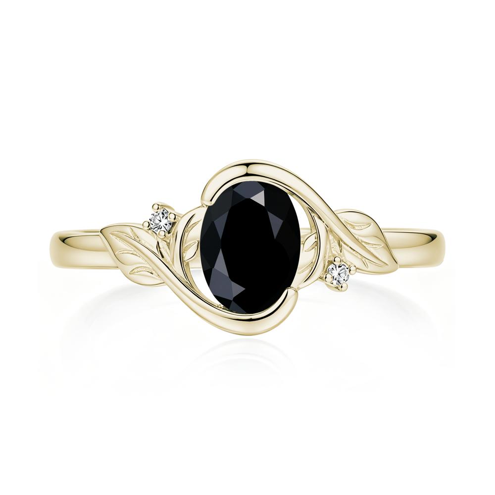 Leaf Inspired Oval Shaped Emerald Tension Ring - LUO Jewelry #gemstone_Black Spinel