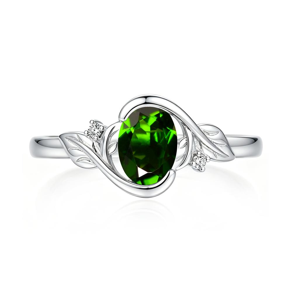 Leaf Inspired Oval Shaped Emerald Tension Ring - LUO Jewelry #gemstone_Diopside