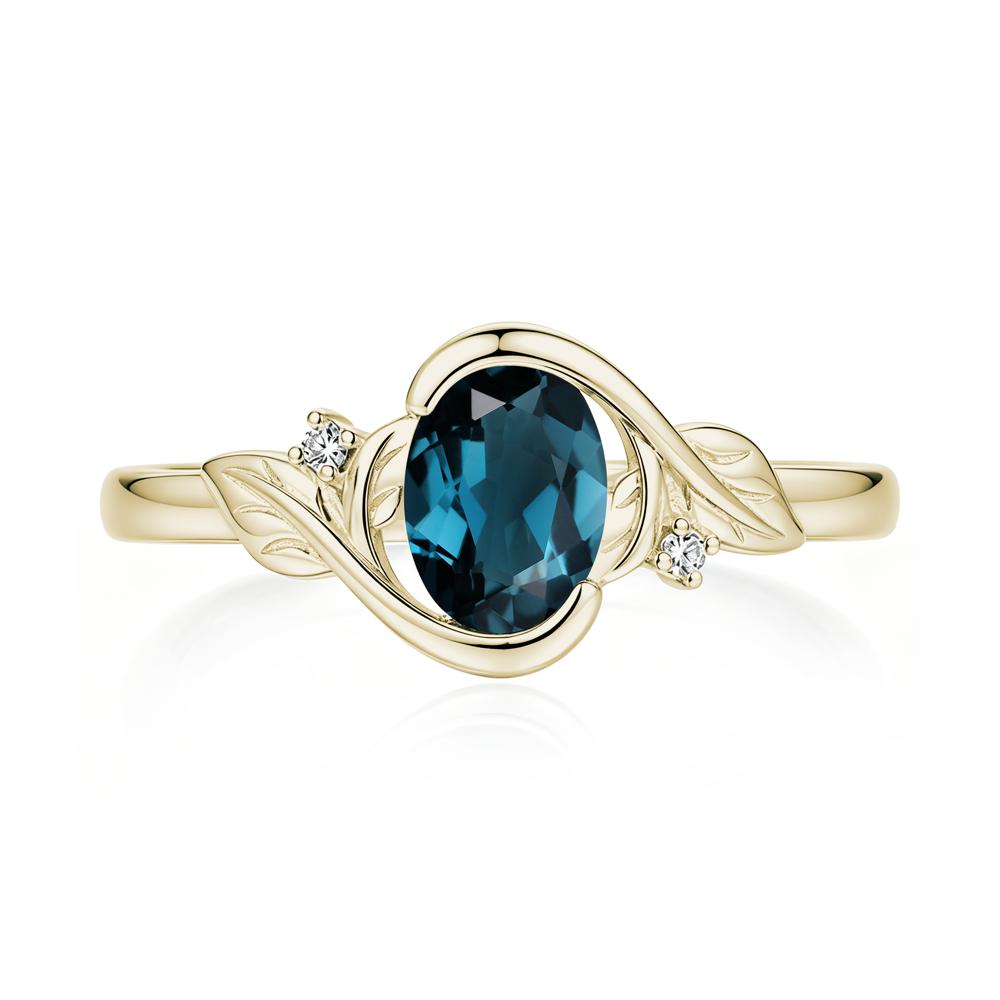 Leaf Inspired Oval Shaped Emerald Tension Ring - LUO Jewelry #gemstone_London Blue Topaz