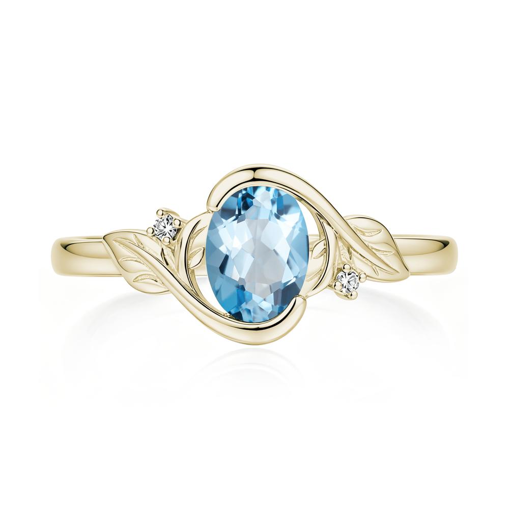 Leaf Inspired Oval Shaped Emerald Tension Ring - LUO Jewelry #gemstone_Swiss Blue Topaz