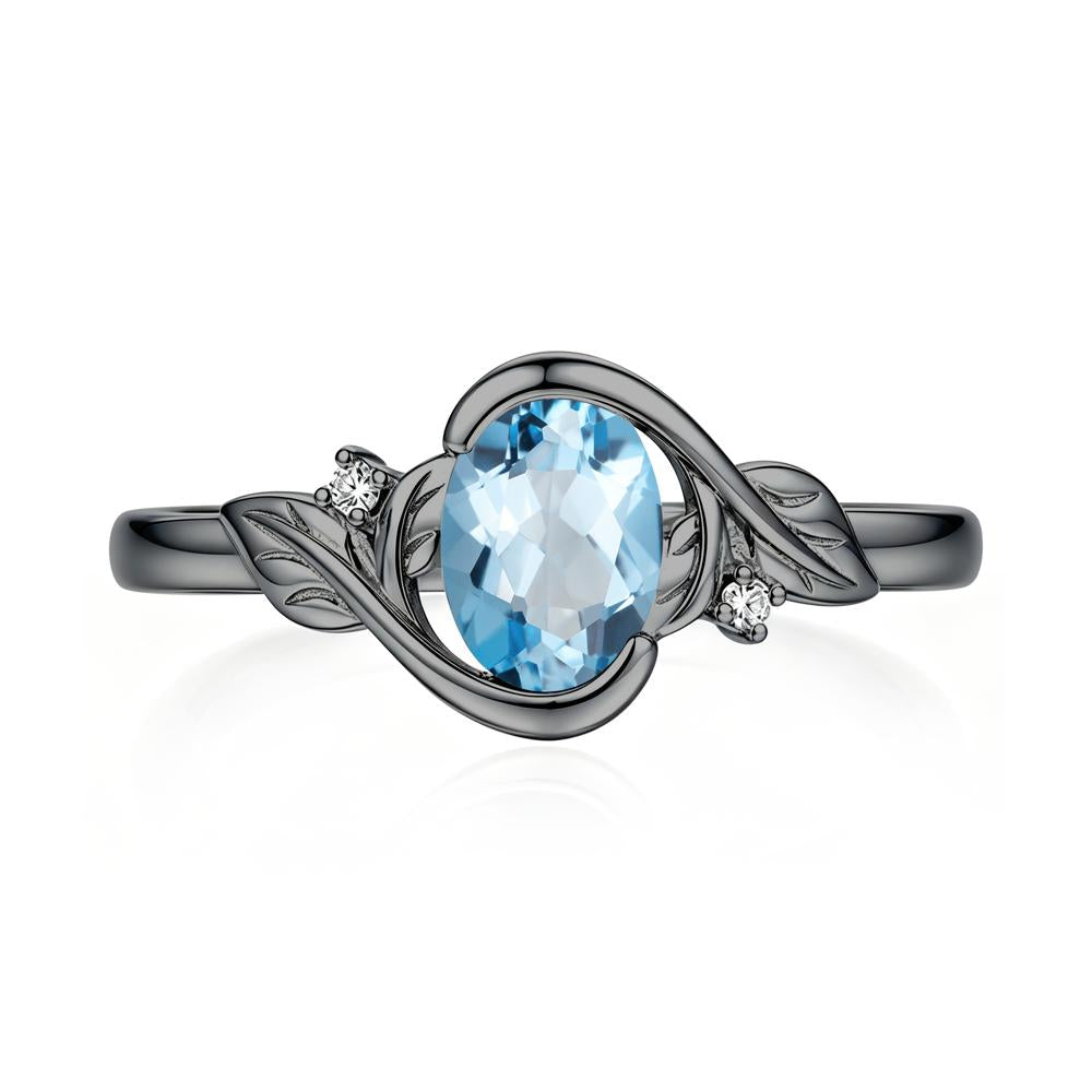 Leaf Inspired Oval Shaped Emerald Tension Ring - LUO Jewelry #gemstone_Swiss Blue Topaz